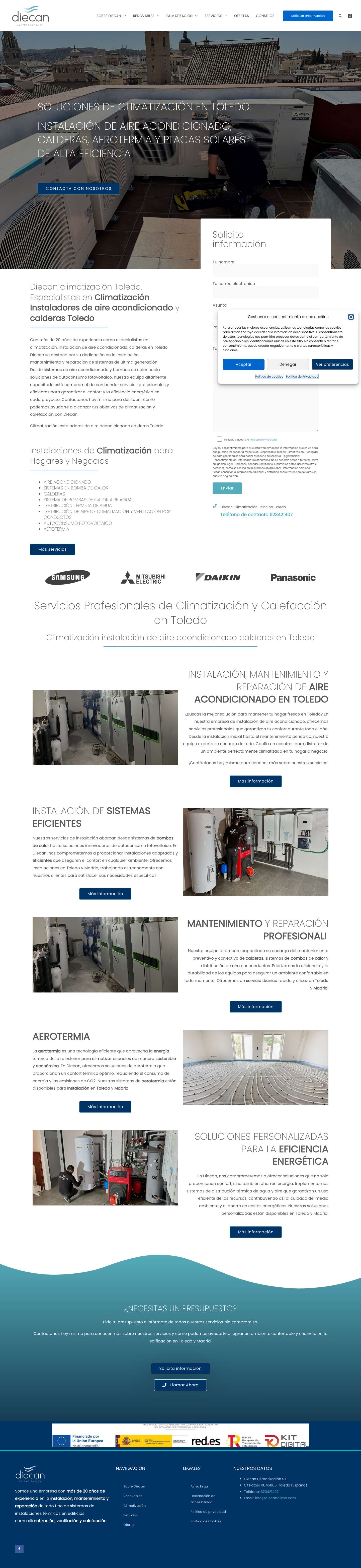 Climatización aire acondicionado calderas aerotermia Toledo - Diecan Climatización Toledo - Full Screenshot