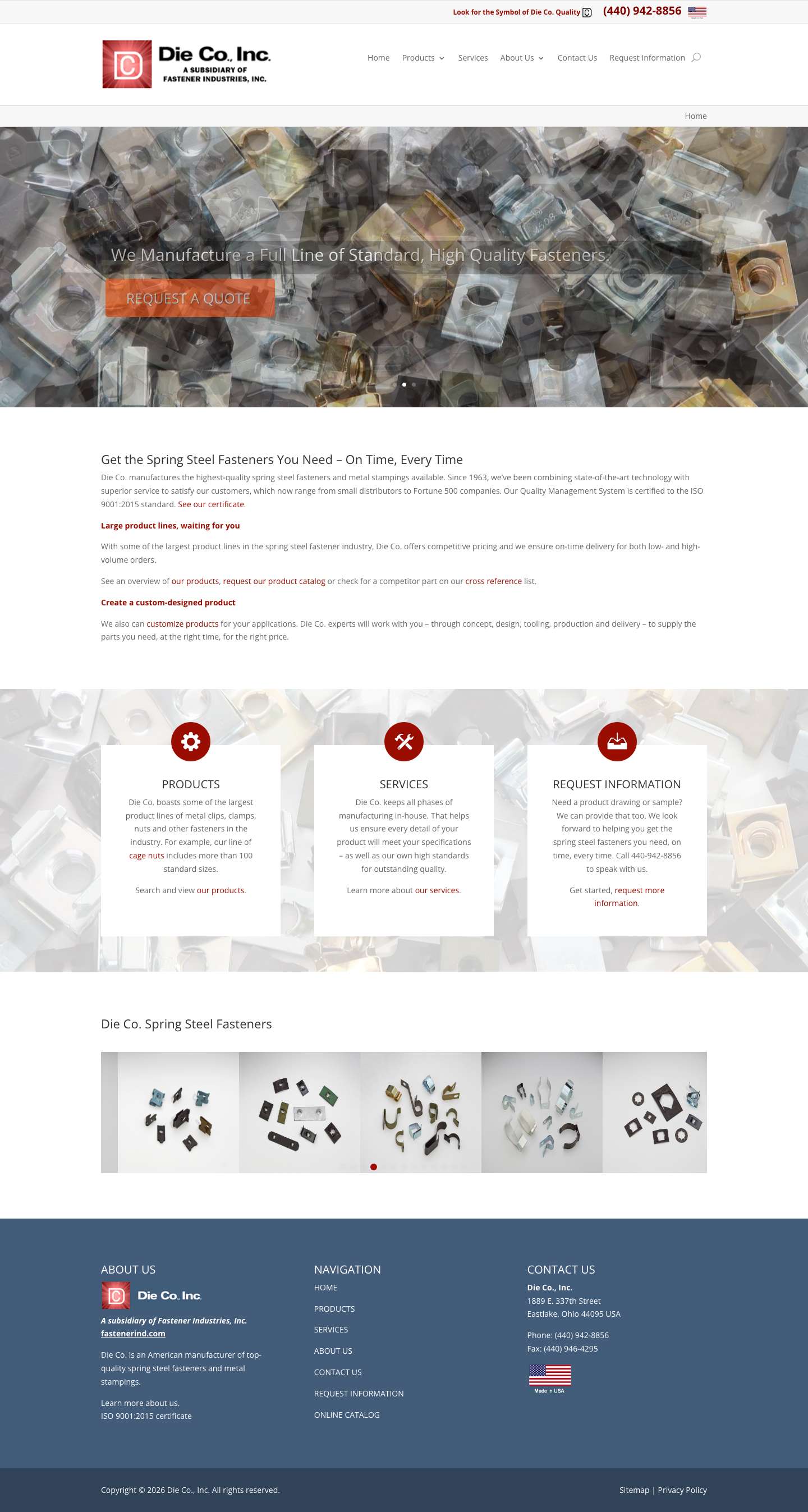 Die Co Inc: Leading Manufacturer of Cage Nuts & Fasteners - Full Screenshot