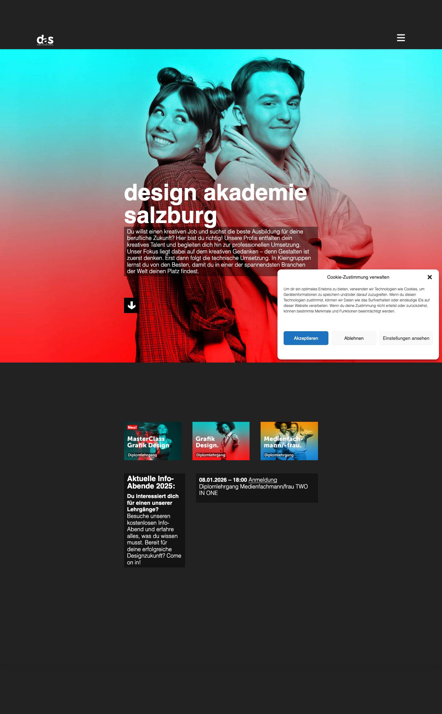 Willkommen - design akademie salzburg - Full Screenshot