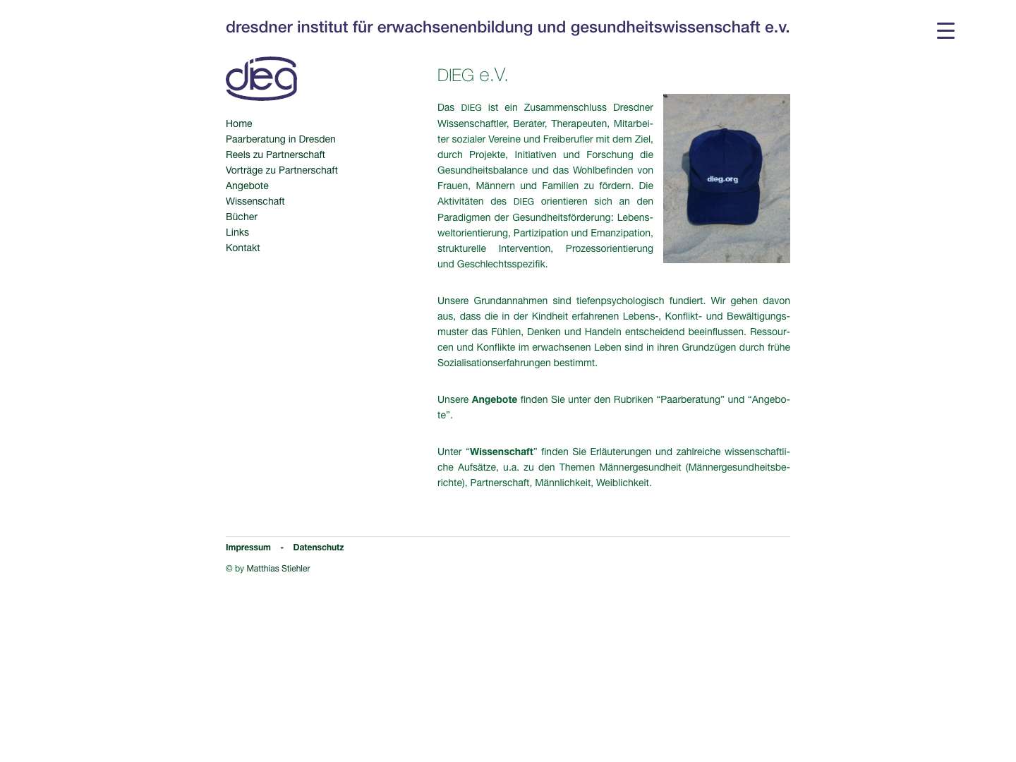 Dresdner Institut für Erwachsenenbildung und Gesundheitswissenschaft e.V. - Paarberatung, Paartherapie, Eheberatung, Männergesundheit, Männergesundheitsforschung, Männerforschung - Full Screenshot