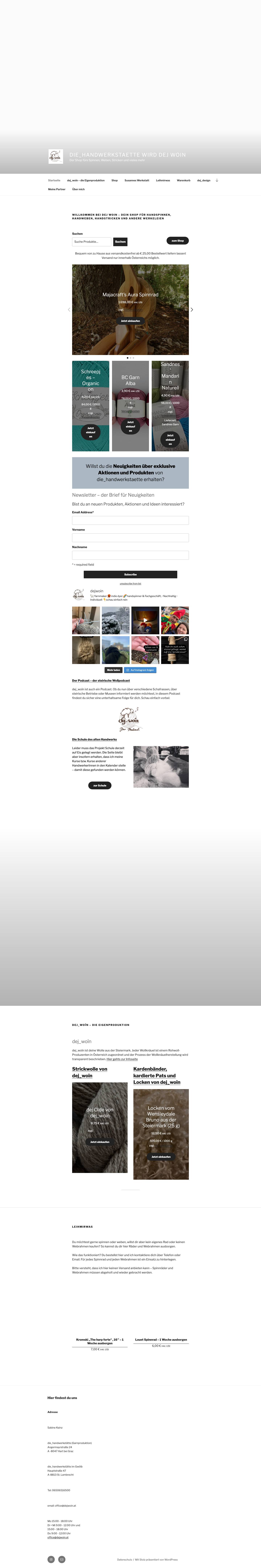 die_handwerkstaette wird dej woin – Der Shop fürs Spinnen, Weben, Stricken und vieles mehr - Full Screenshot