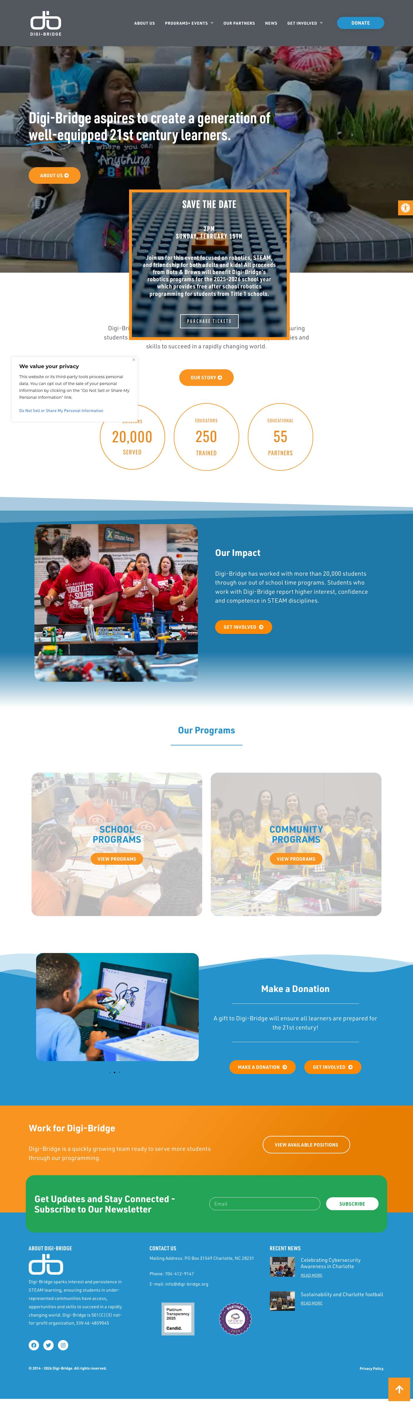 Digi-Bridge | STEAM for Kids Serving the Charlotte AreaAccessibility ToolsIncrease TextDecrease Text - Full Screenshot