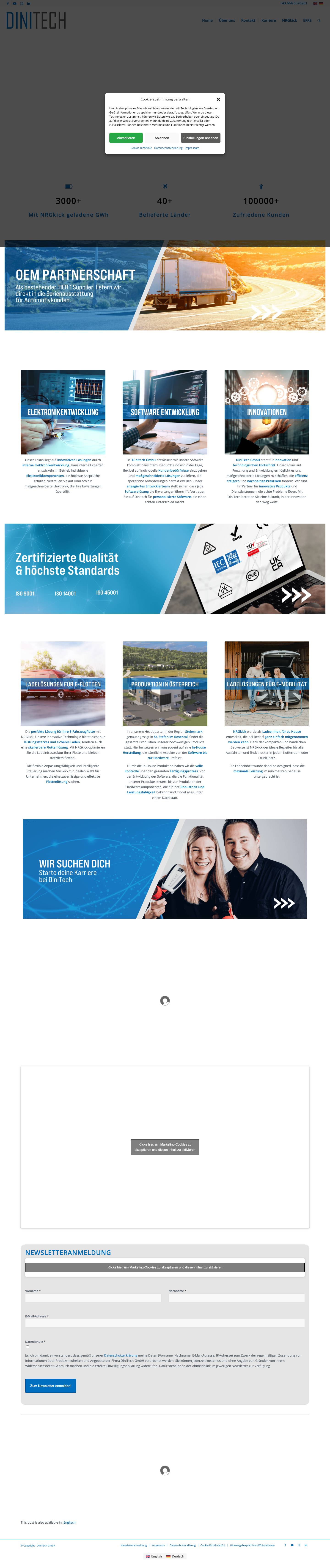 DiniTech GmbH - Ladetechnik für Elektrofahrzeuge - Full Screenshot