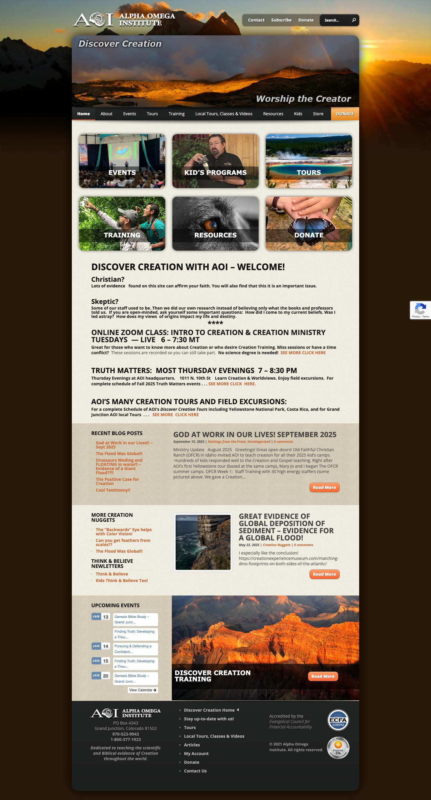 Alpha Omega Institute | Discover Creation, Worship the CreatorDiscover Creation with AOI - Welcome! » Alpha Omega Institute - Full Screenshot