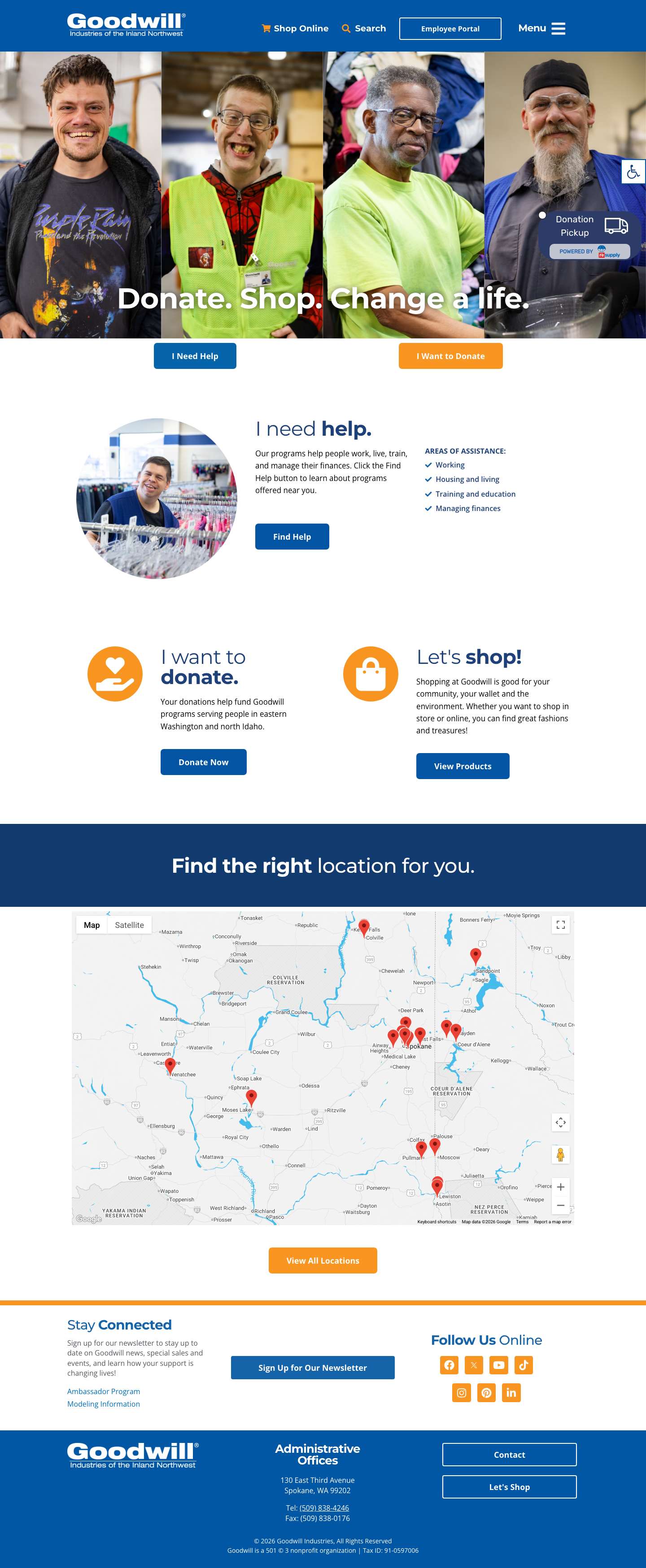 Goodwill Industries Of The Inland Northwest > HomeAccessibility ToolsIncrease TextDecrease Text - Full Screenshot