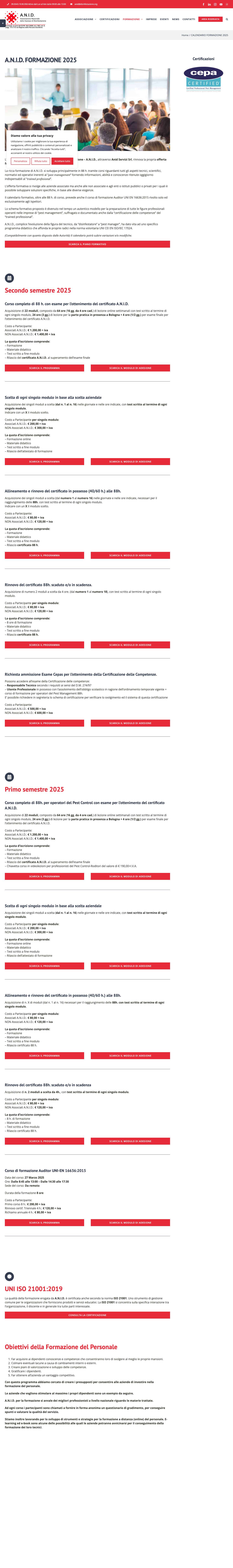 CALENDARIO FORMAZIONE 2025 - Anid - Full Screenshot