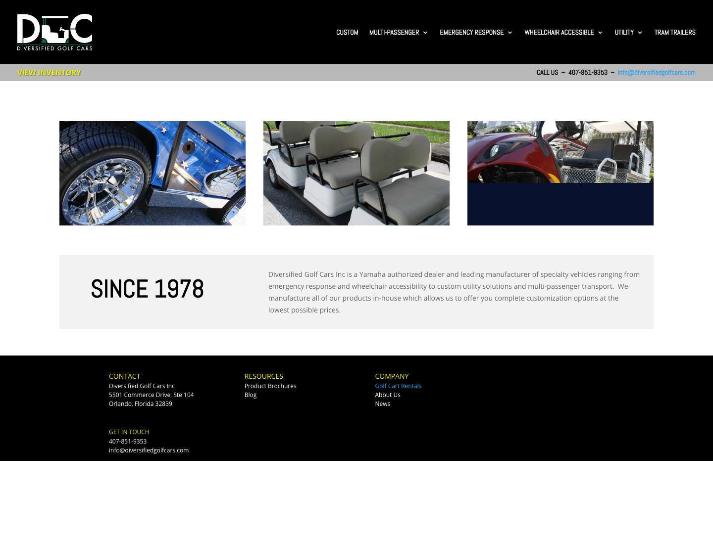 Diversified Golf Cars Inc | Leader in specialty, utility, mobility, and emergency response golf carts - Full Screenshot