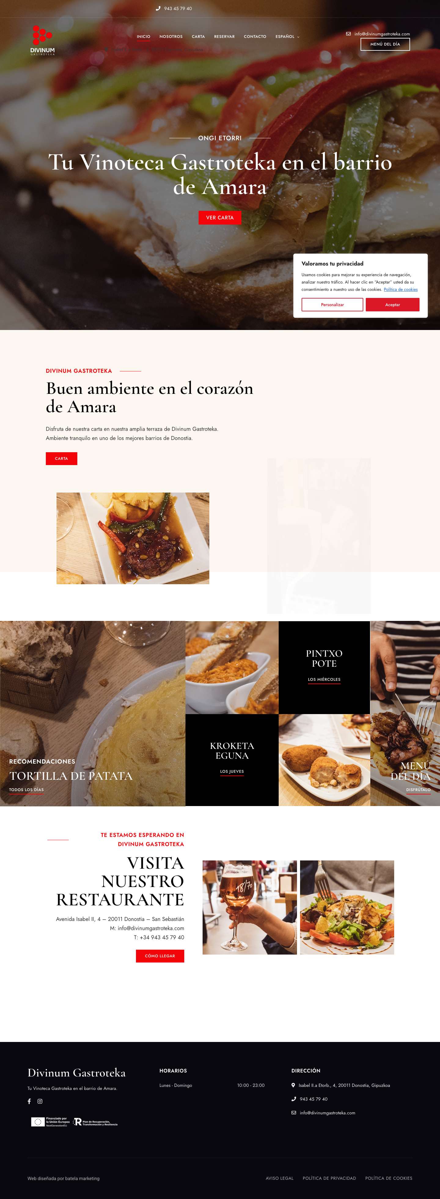 Divinum Gastroteka | Restaurante ubicado en Amara - Donostia - Full Screenshot