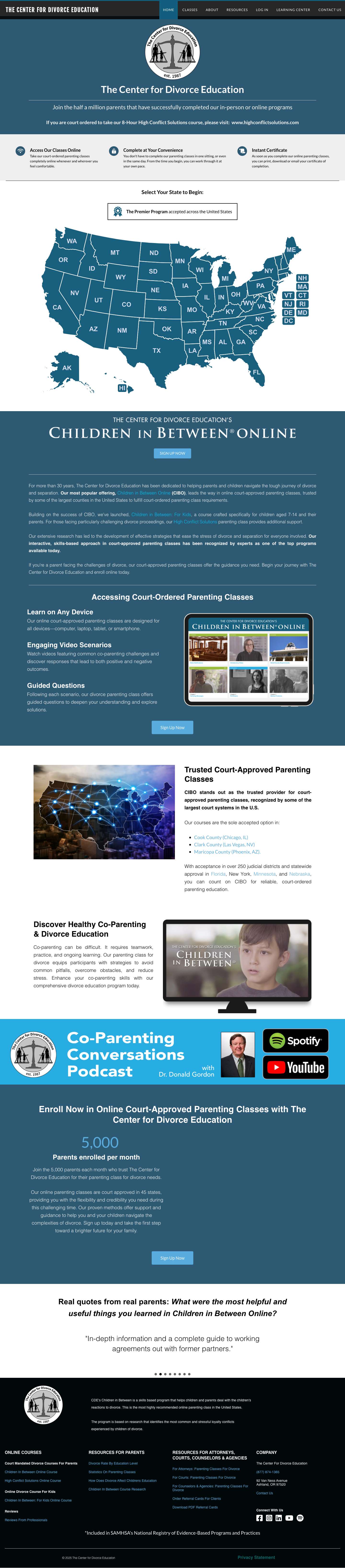 Court Approved Parenting Classes Online | Enroll In Parenting Class For Divorce - The Center for Divorce Education - Full Screenshot