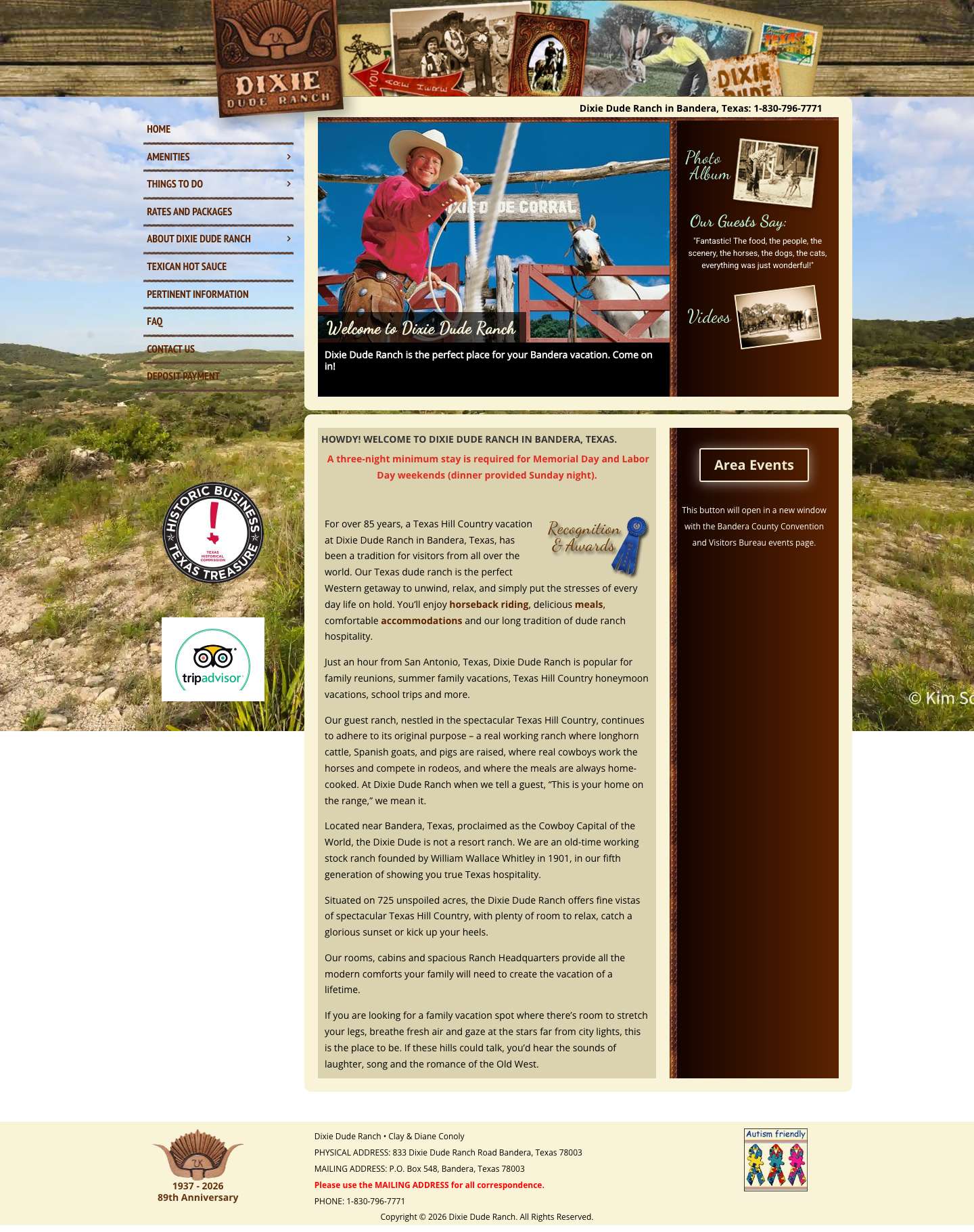 Bandera Lodging, Vacations and Horseback Riding | Texas Guest Ranch - Full Screenshot