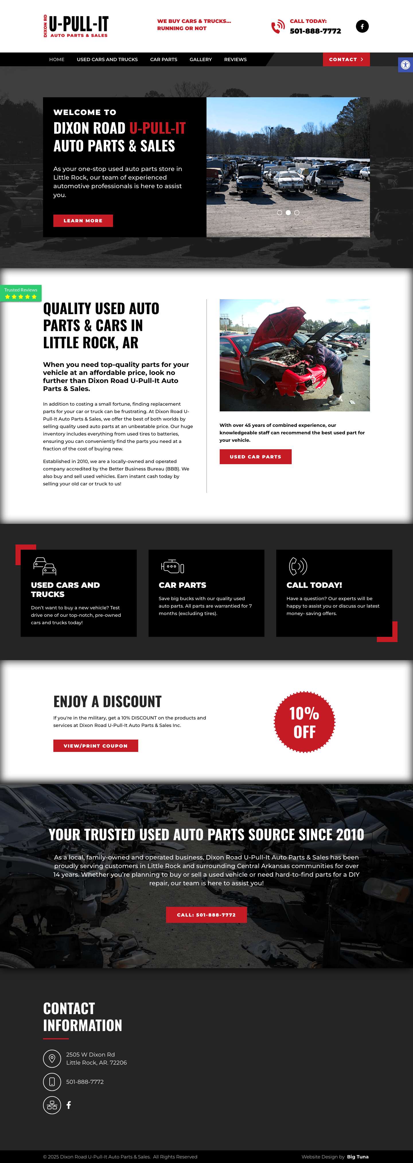 Auto Parts Store in Little Rock, AR | Used Auto Parts Little Rock | Used Cars and Truck | Dixon Road U-Pull-It Auto Parts & SalesAccessibility ToolsIncrease TextDecrease TextGrayscaleHigh ContrastNegative ContrastLight BackgroundLinks UnderlineReadable FontReset - Full Screenshot