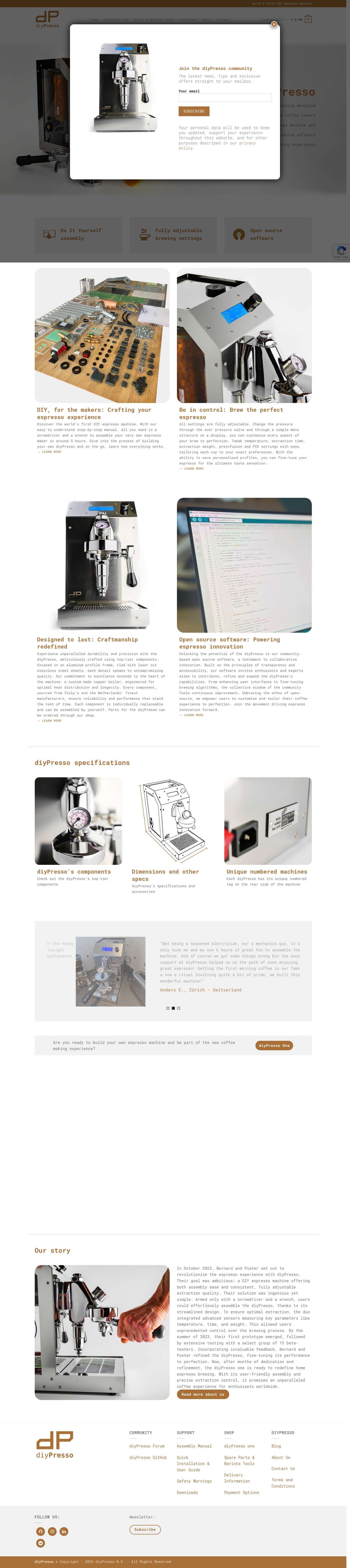 diyPresso - World’s first espresso machine for DIY enthusiastsGitHubInstagramLinkedInReddit - Full Screenshot