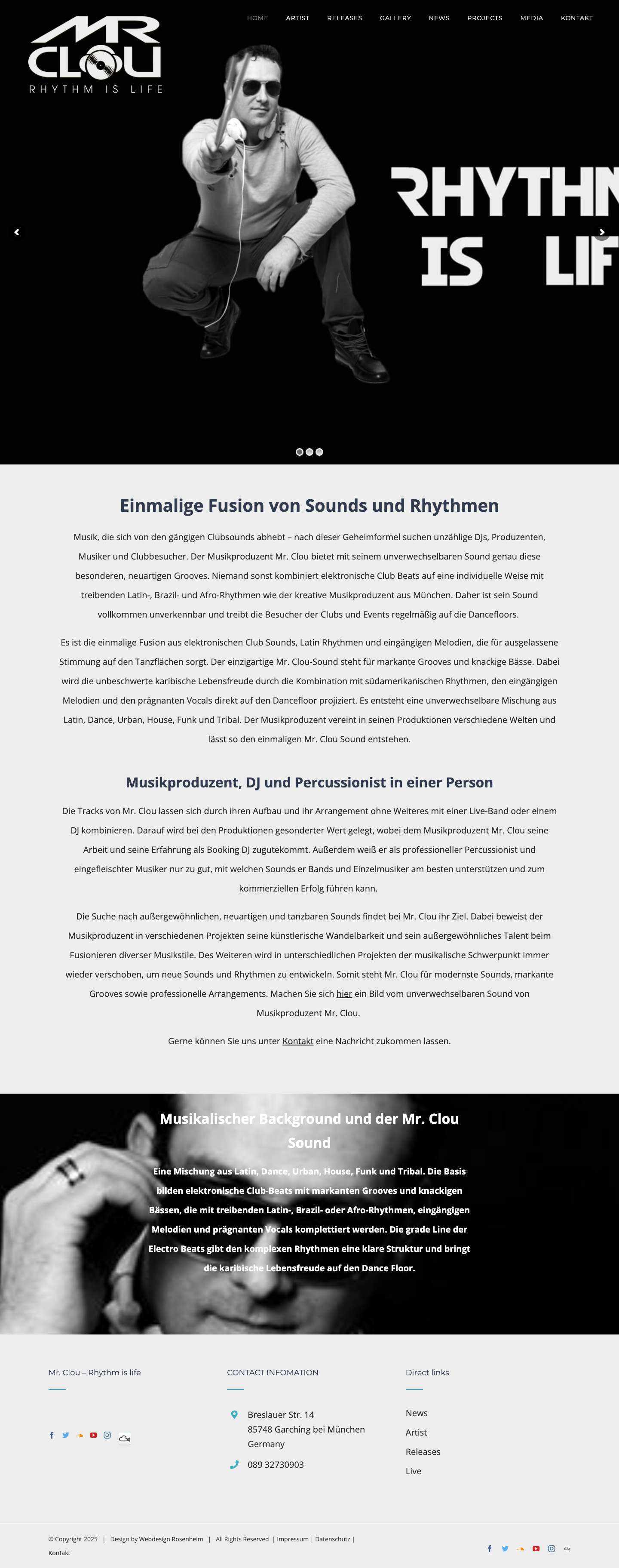 Musikproduzent, Perkussion und DJ Mr. Clou - Rhythm Is Life - Full Screenshot