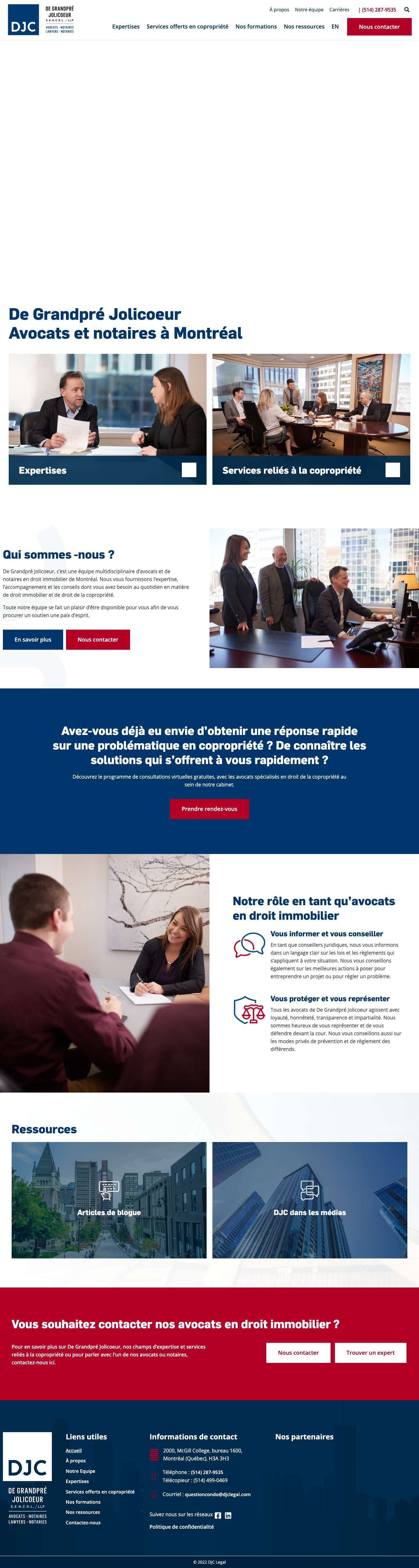 Droit Immobilier │ Avocats Et Notaires │ De Grandpré Jolicoeur - Full Screenshot