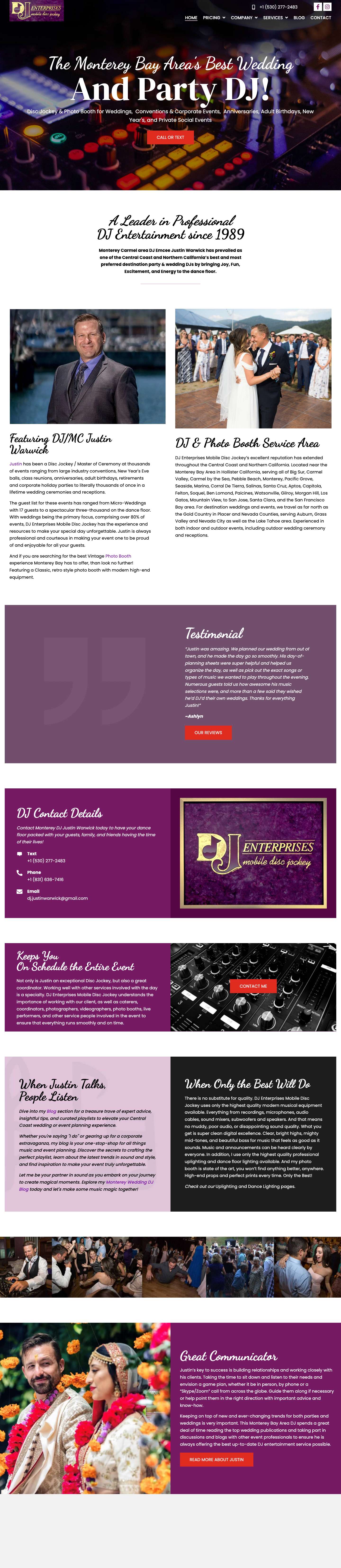 Wedding DJs in Monterey, Carmel, Santa Cruz, Hollister, California - Full Screenshot