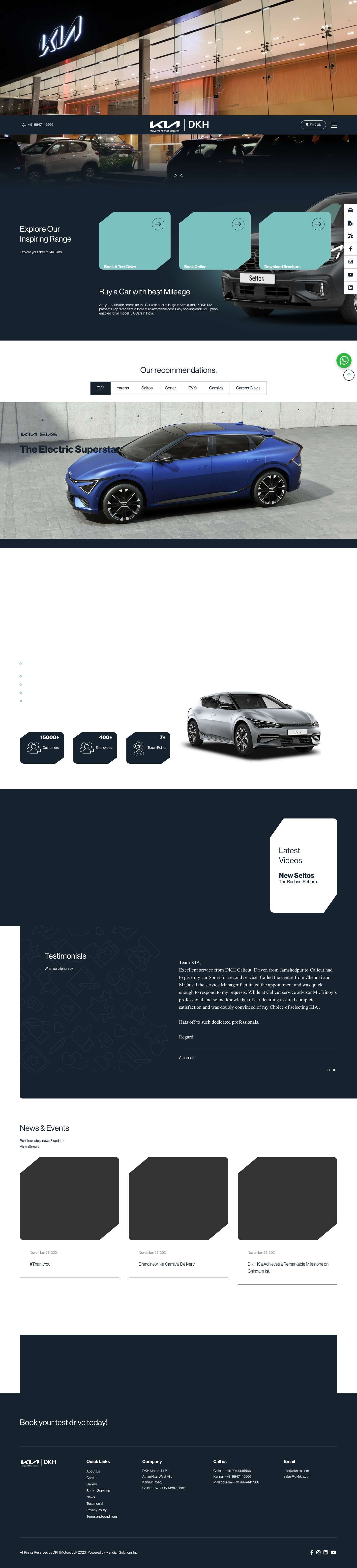 DKH Kia | Authorized Kia Car Showrooms, Dealer in Kerala - Full Screenshot