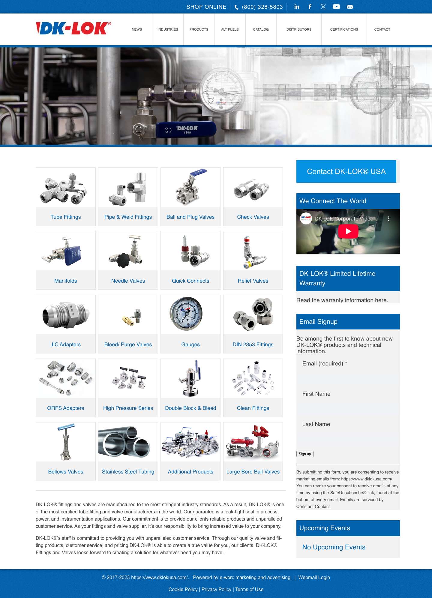 https://www.dklokusa.com/ Tube Fittings and Valves - Full Screenshot