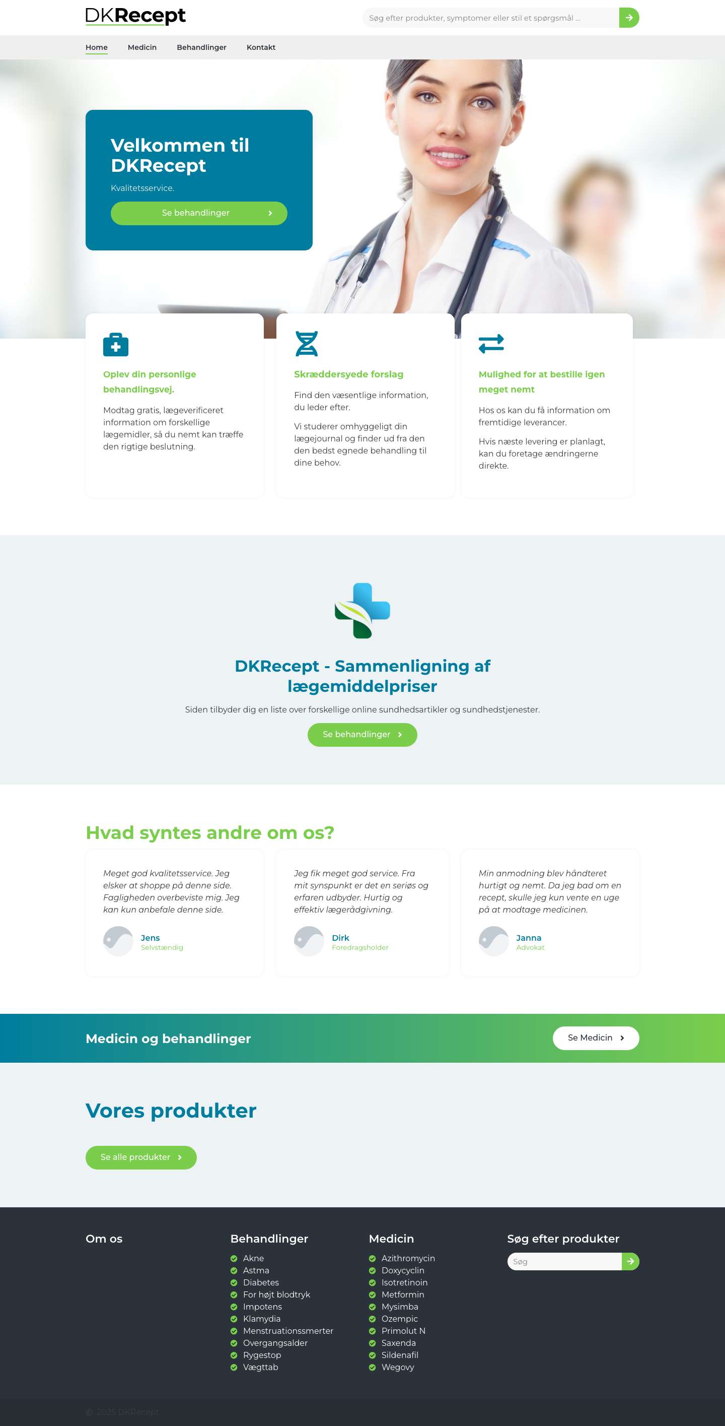Medicin Online - Vælg din behandling - DKRecept - Full Screenshot