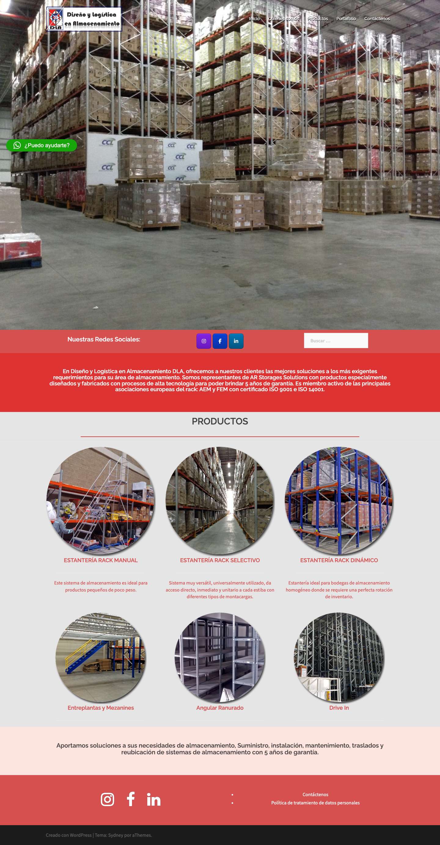 Diseño y Logística en Almacenamiento DLA – Aportamos soluciones a sus necesidades de almacenamiento, Suministro, instalación, mantenimiento, traslados y reubicación de sistemas de almacenamiento - Full Screenshot