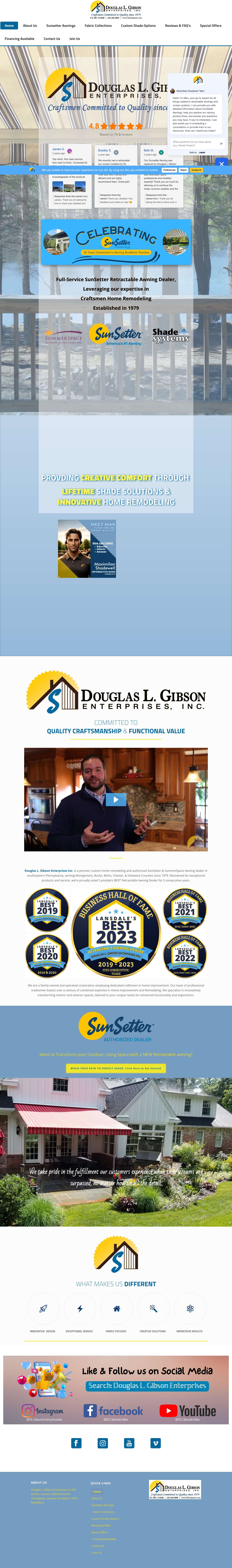 D.L. Gibson Ent. Inc. | SunSetter Awnings & Screens DealerHorizontally Centered Iframe - Full Screenshot