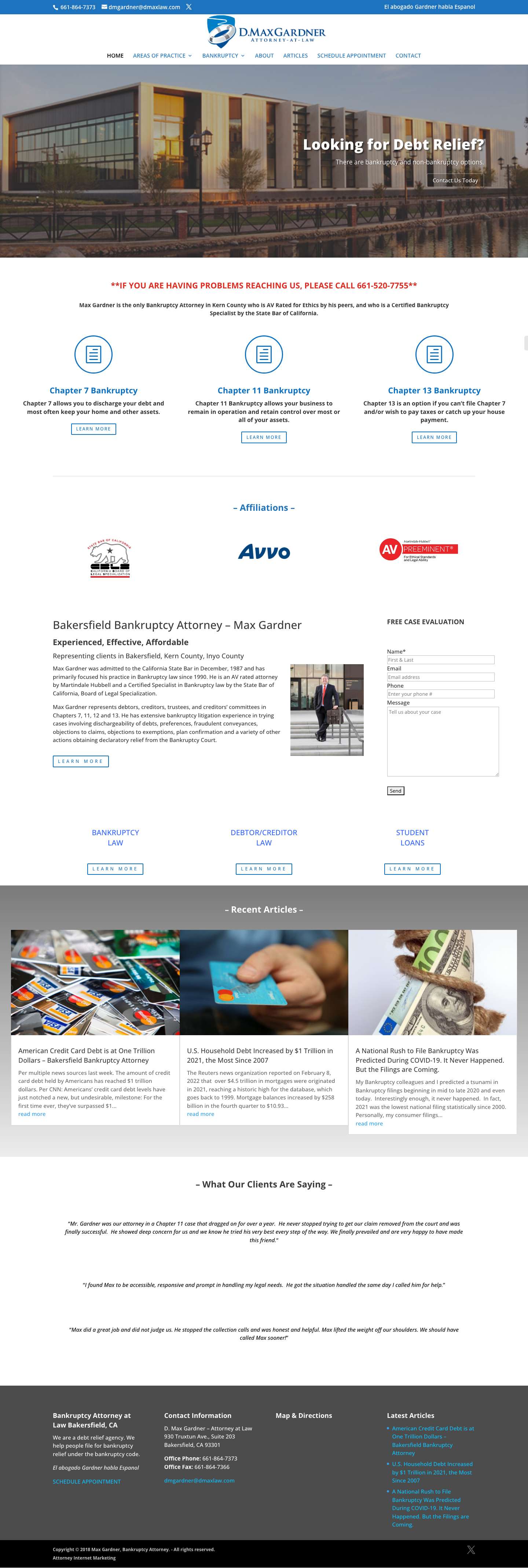 Bankruptcy Attorney Bakersfield - Max Gardner | Filing for Bankruptcy with the right help in Bakersfield. - Full Screenshot