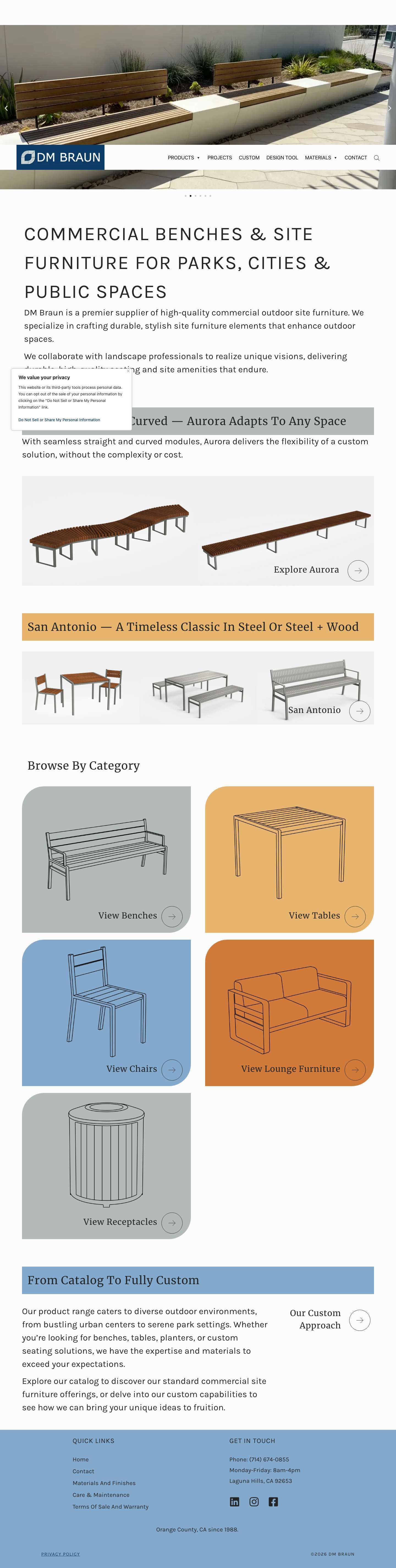 Home - DM Braun Commercial Outdoor Site Furnishings - Full Screenshot