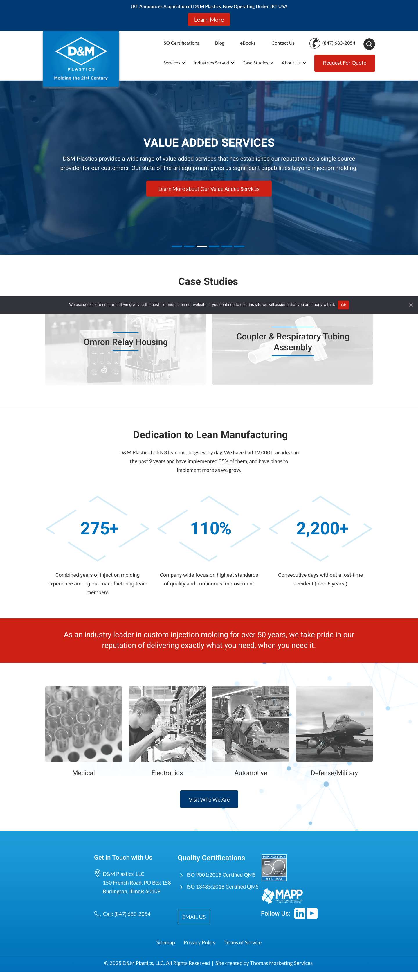 Custom Injection Molding Services - D&M Plastics, LLC - Full Screenshot