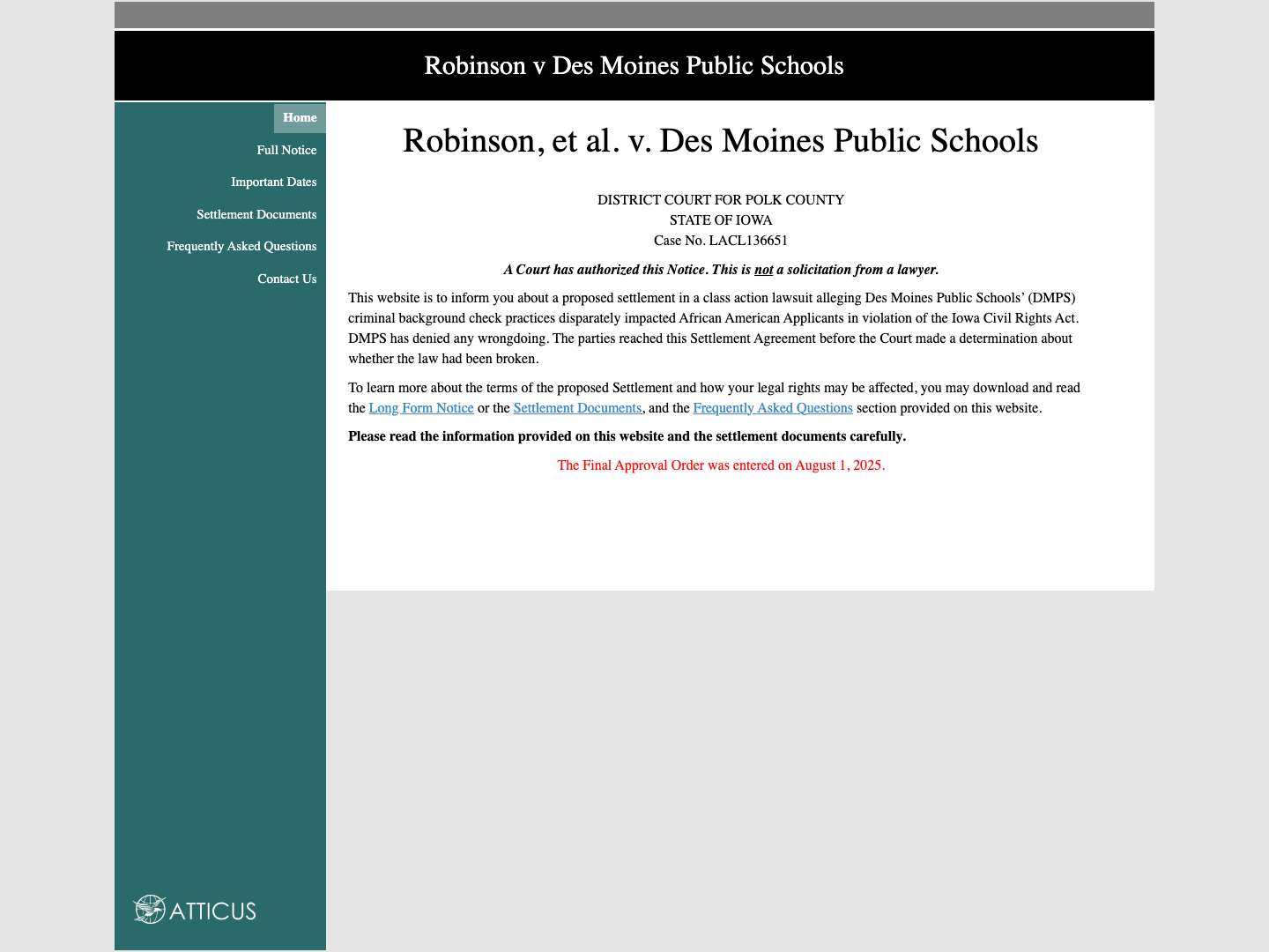 Home - Robinson v Des Moines Public Schools - Full Screenshot