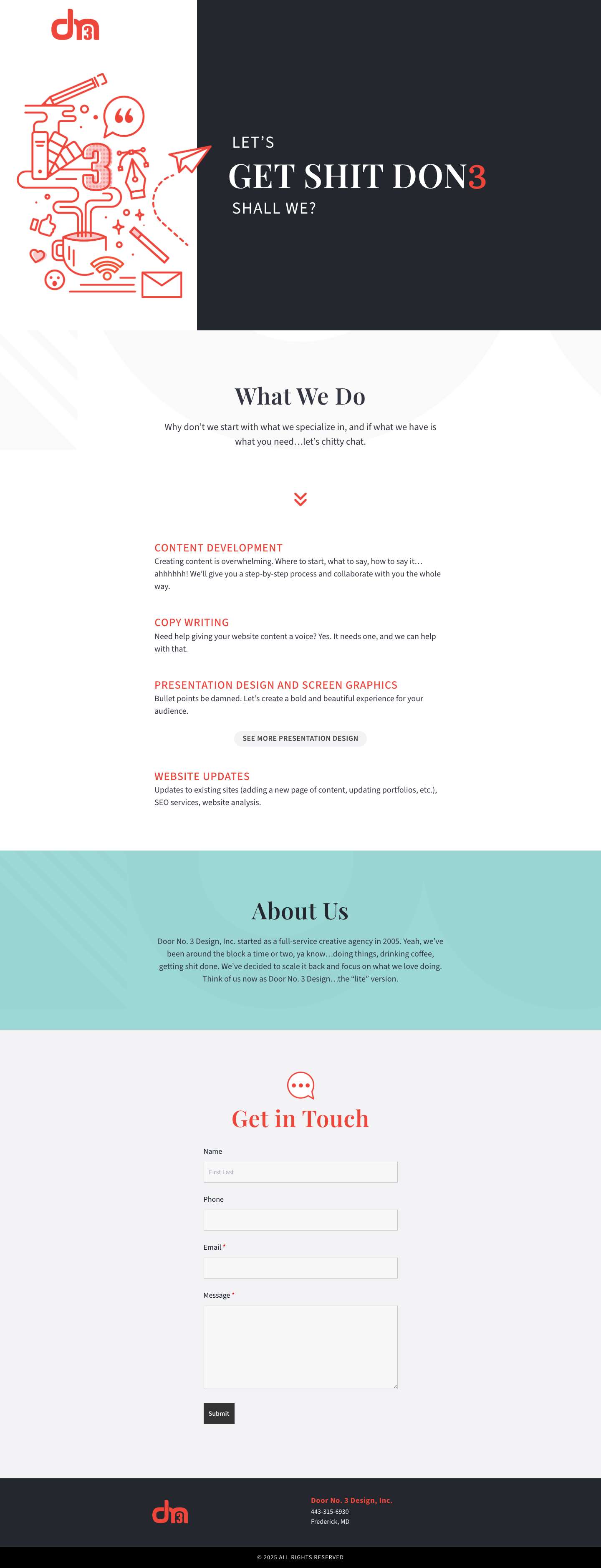 Creative Design Studio – Door No. 3 Design, Inc. of Frederick, MD - Full Screenshot