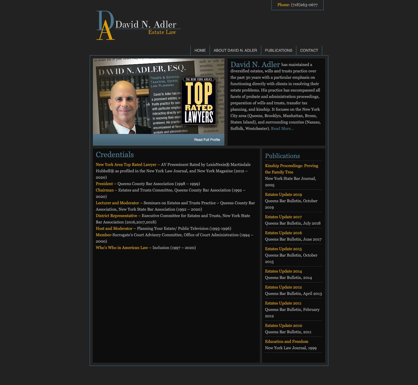 David N. Adler Estate Law | David N. Adler has maintained a diversified estates, wills and trusts practice over the past 25 years, working with clients to resolve their estate problems - Full Screenshot