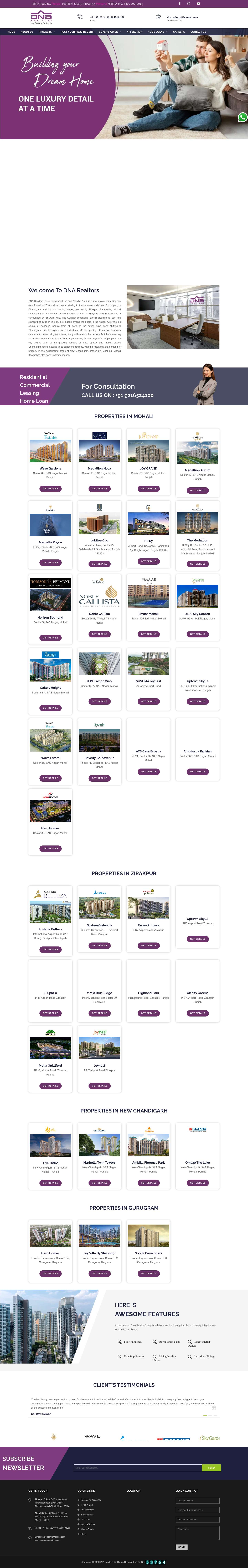 DNA Realtors - Zirakpur, Mohali, New Chandigarh Best Property DealerHome Page - DNA Realtors - Full Screenshot