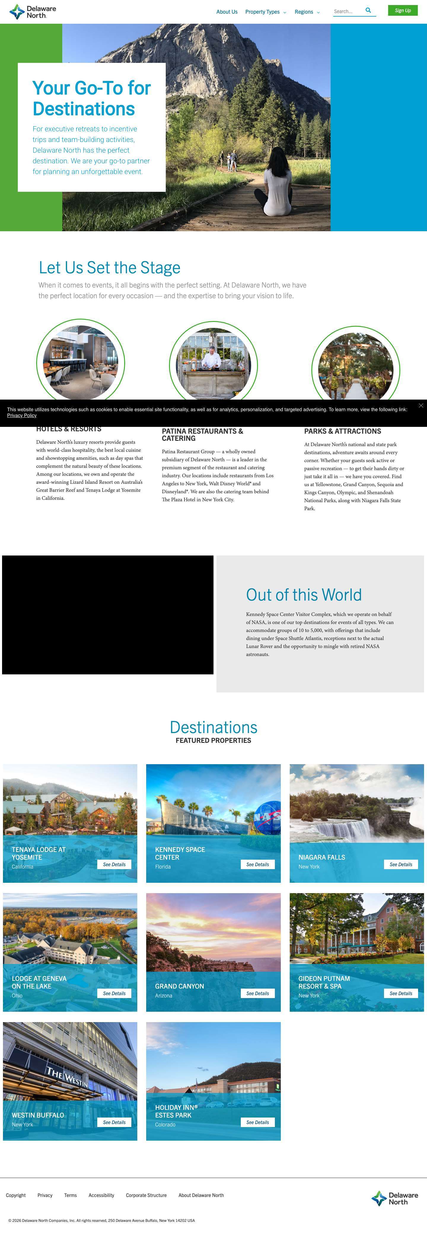 Delaware North Destinations | Locations, Dining, and Concessions - Full Screenshot