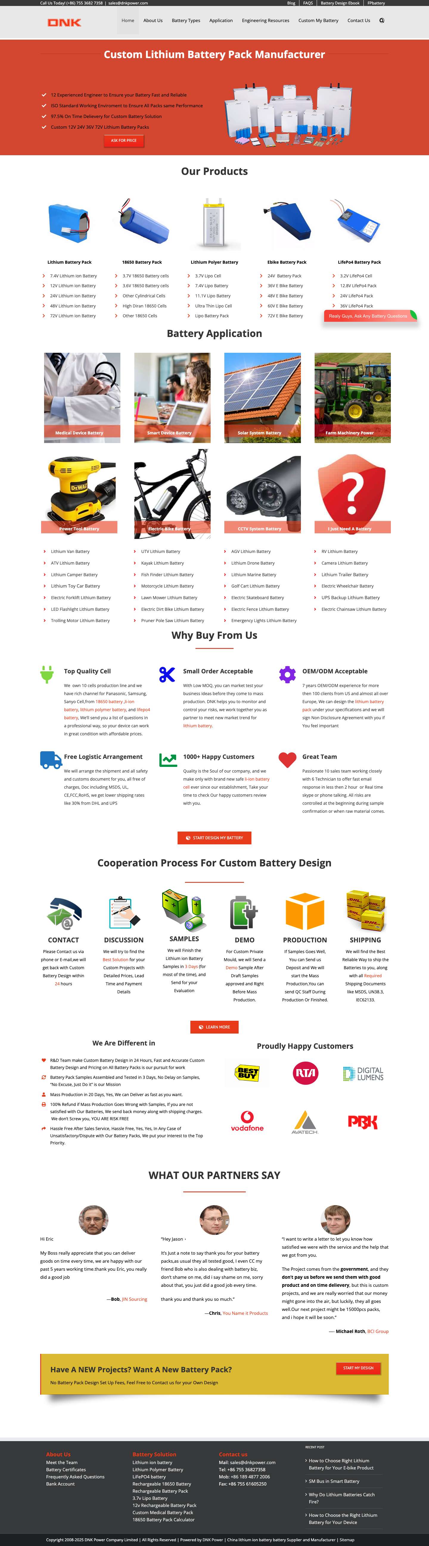 Custom 18650 & Lithium ion Battery Pack Manufacturer and Supplier in China-DNK Power - Full Screenshot