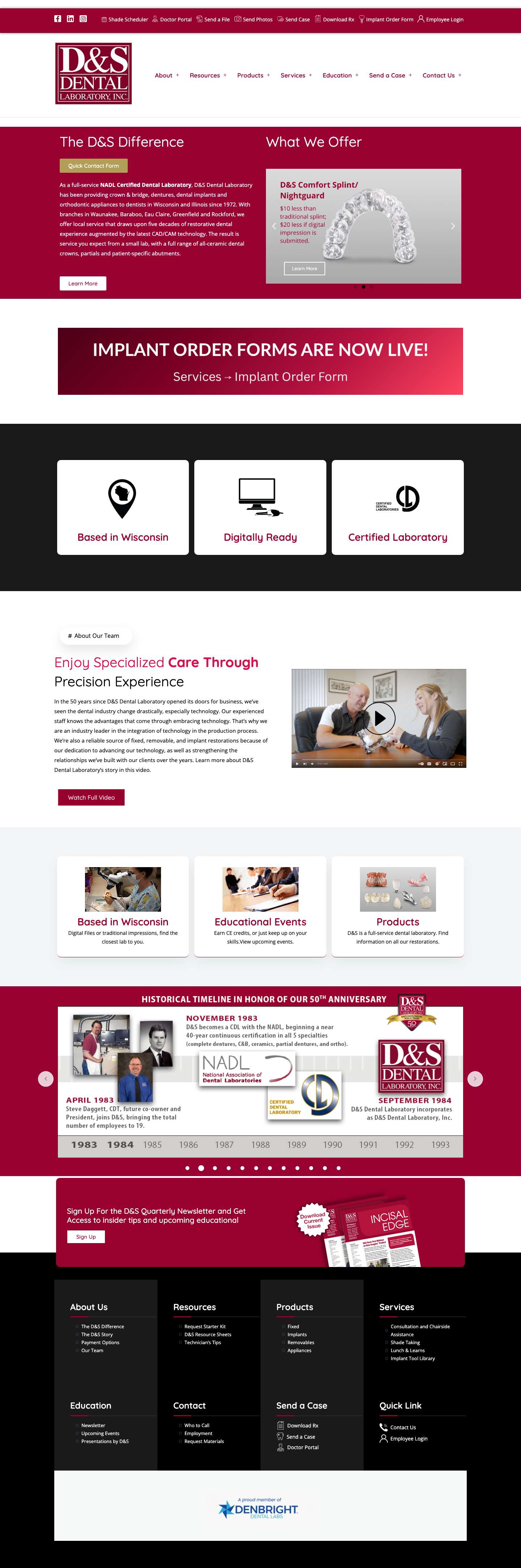 D&S Dental Laboratory: Send a Case to Our Expert Team – D&S Dental Laboratory is your resource for quality products, CE events, and resources like our crown selector. Send a case to our team to learn more about the esthetic fixed, removable, and implant products we offer. - Full Screenshot