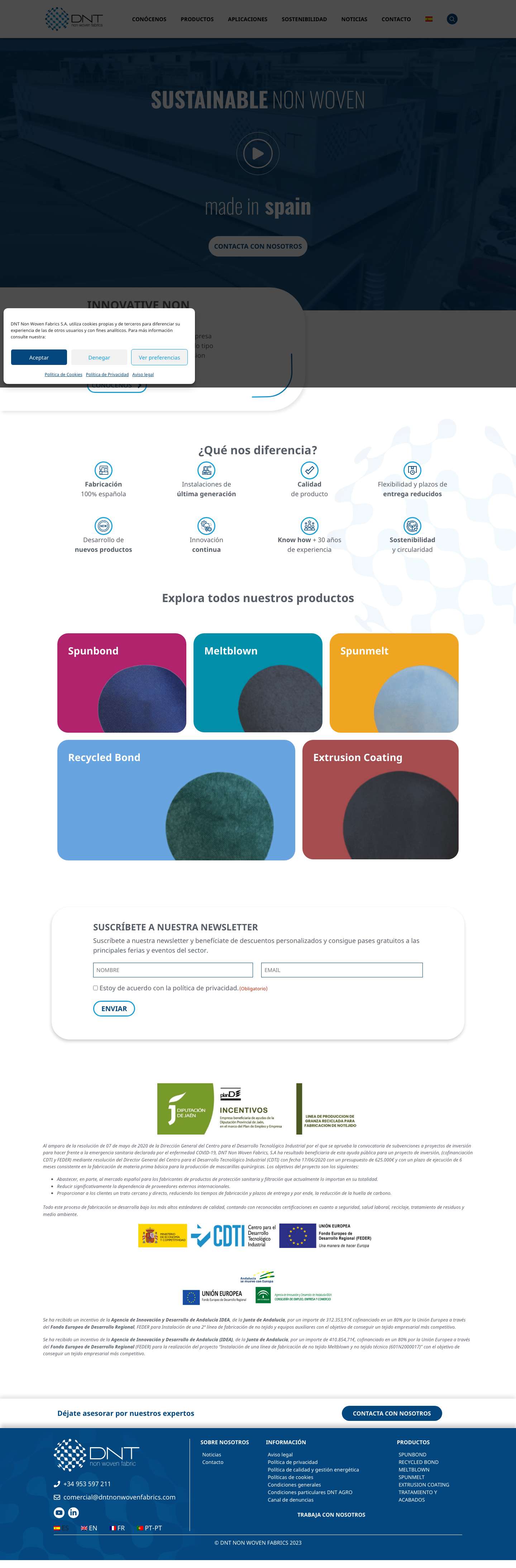 Home - DNT non woven fabrics - No Tejido - Full Screenshot