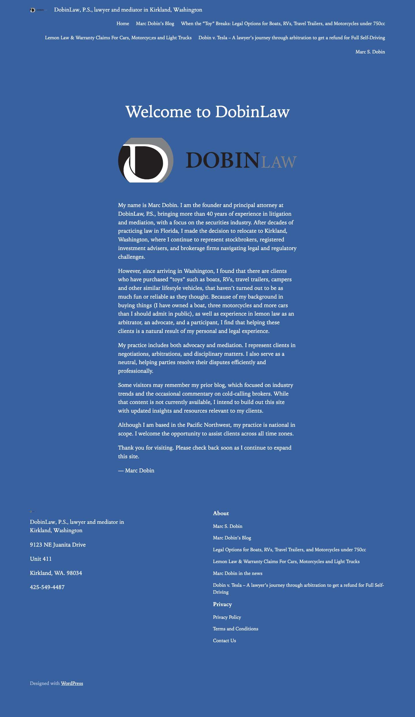DobinLaw, P.S., lawyer and mediator in Kirkland, Washington - Full Screenshot