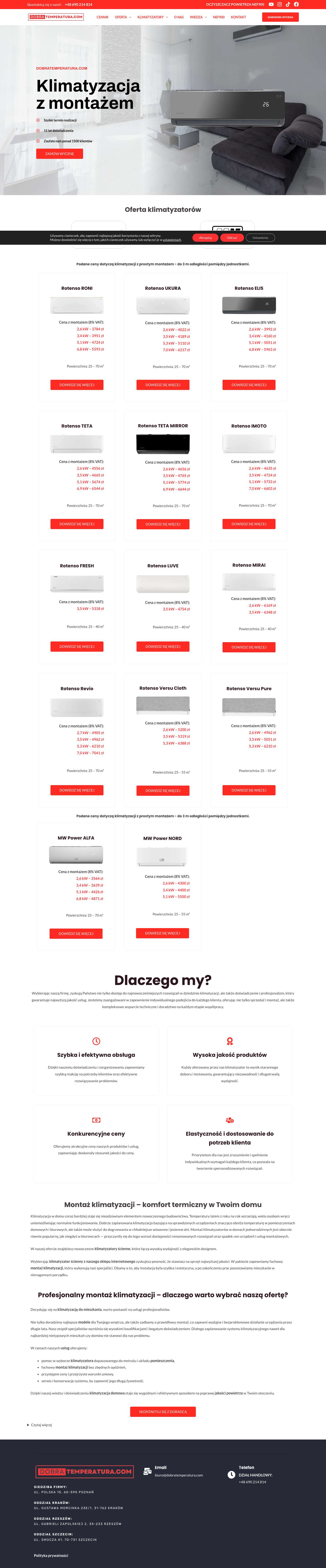 Klimatyzacja do domu, mieszkania i biura z montażem | dobratemperatura.com - Full Screenshot