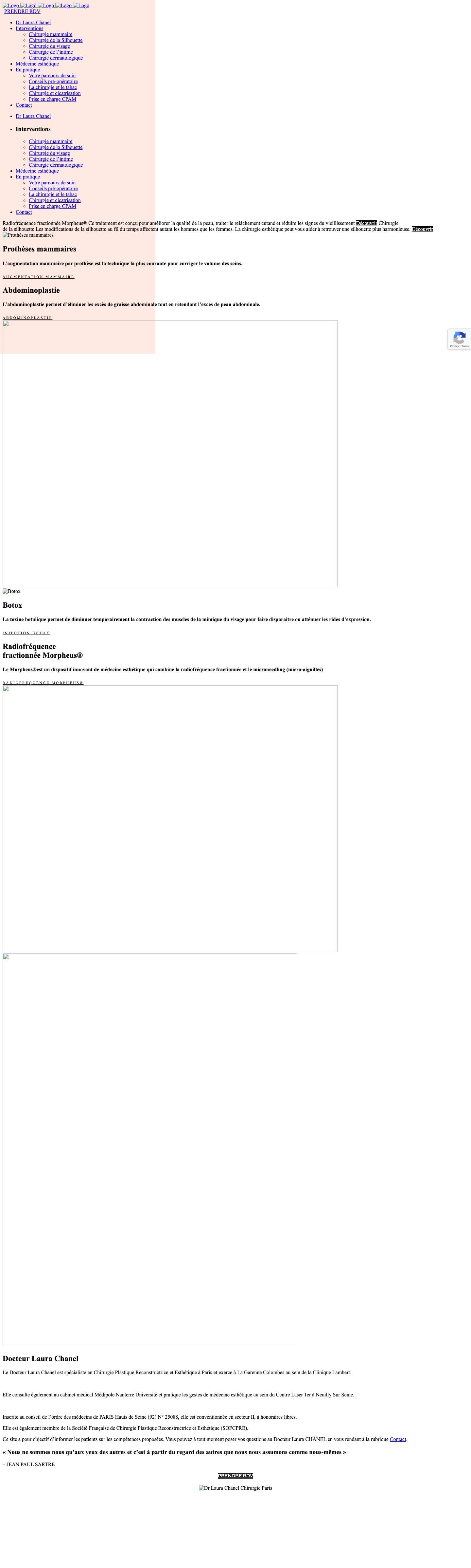 Laura Chanel | Dr Laura Chanel Chirurgie plastique et esthétique Paris - Full Screenshot