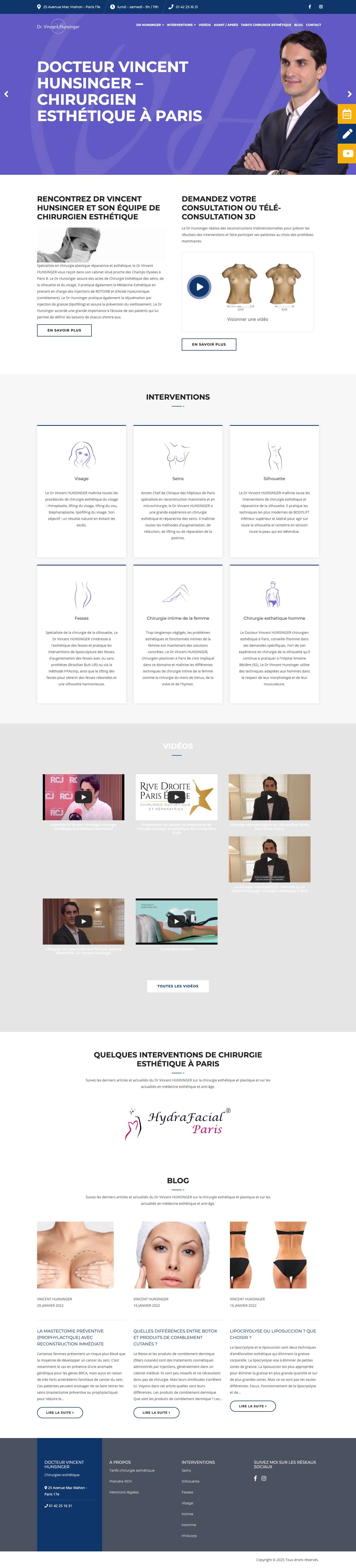 Dr Hunsinger - Chirurgien esthétique et plastique à Paris - Full Screenshot