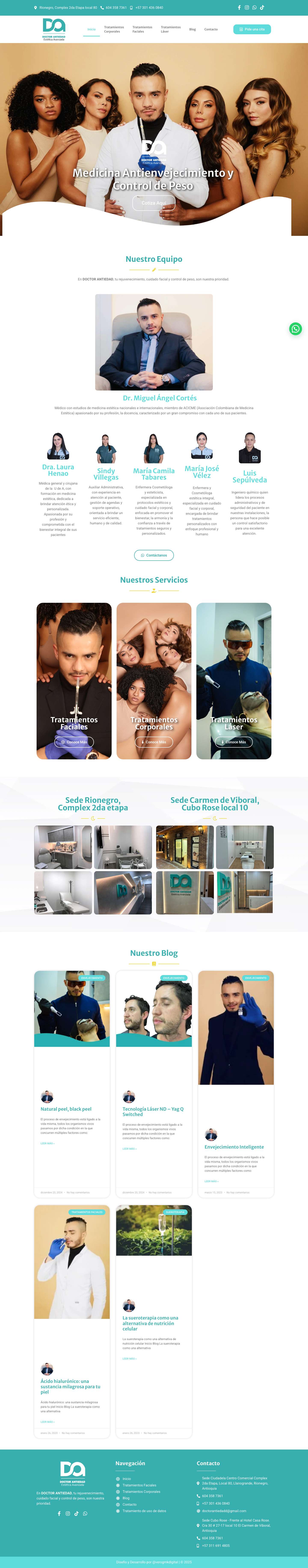 Inicio – Doctor Antiedad, Rionegro, Llanogrande, La Ceja, EL Retiro, Guarne, San Antonio de Pereira, Carmen de Viboral, Tratamientos Corporales, Tratamientos Faciales, Tratamientos para la Piel, Trata... - Full Screenshot