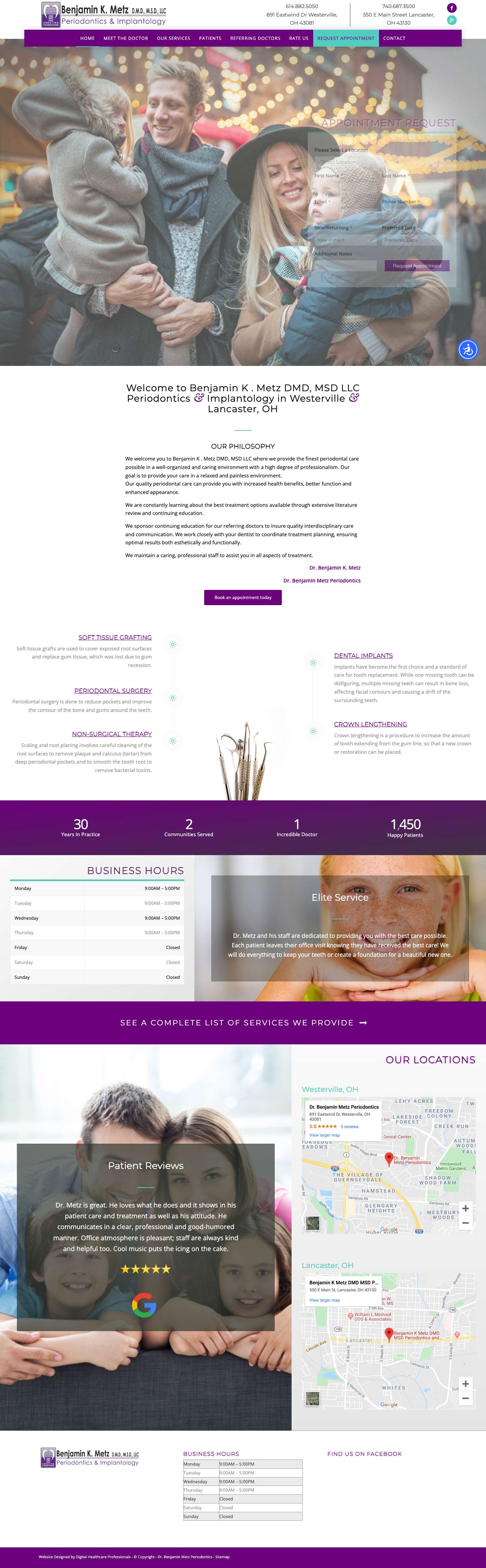 Periodontist in Westerville & Lancaster, OH | Dr. Benjamin Metz Periodontics - Full Screenshot