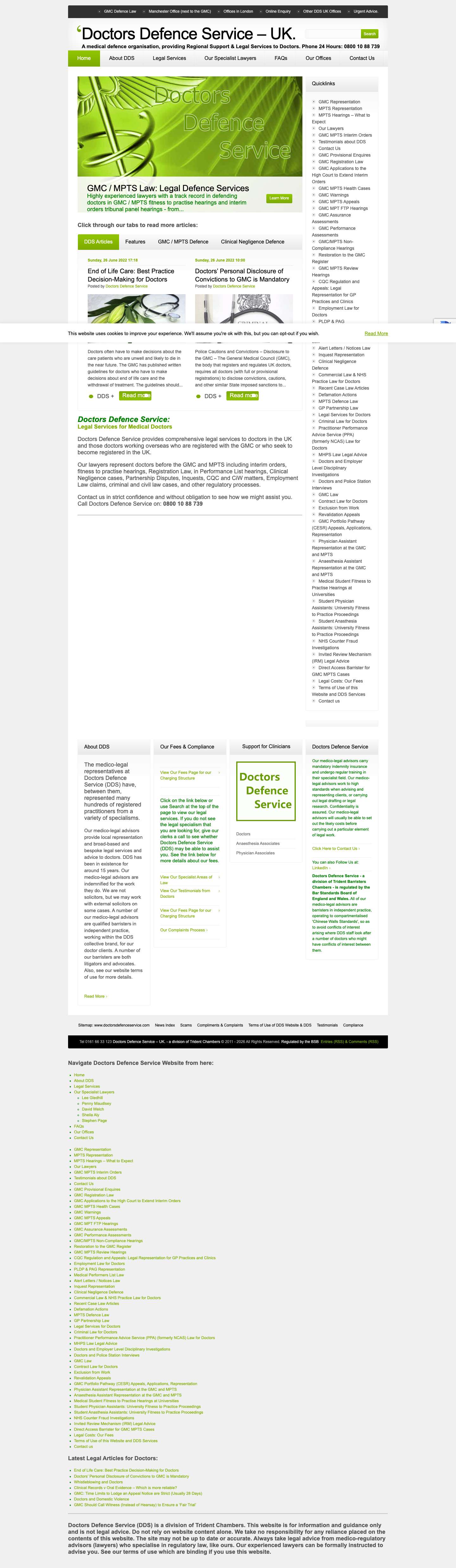 Doctors Defence Service – UK.A medical defence organisation, providing Regional Support & Legal Services to Doctors. Phone 24 Hours: 0800 10 88 739 - Full Screenshot