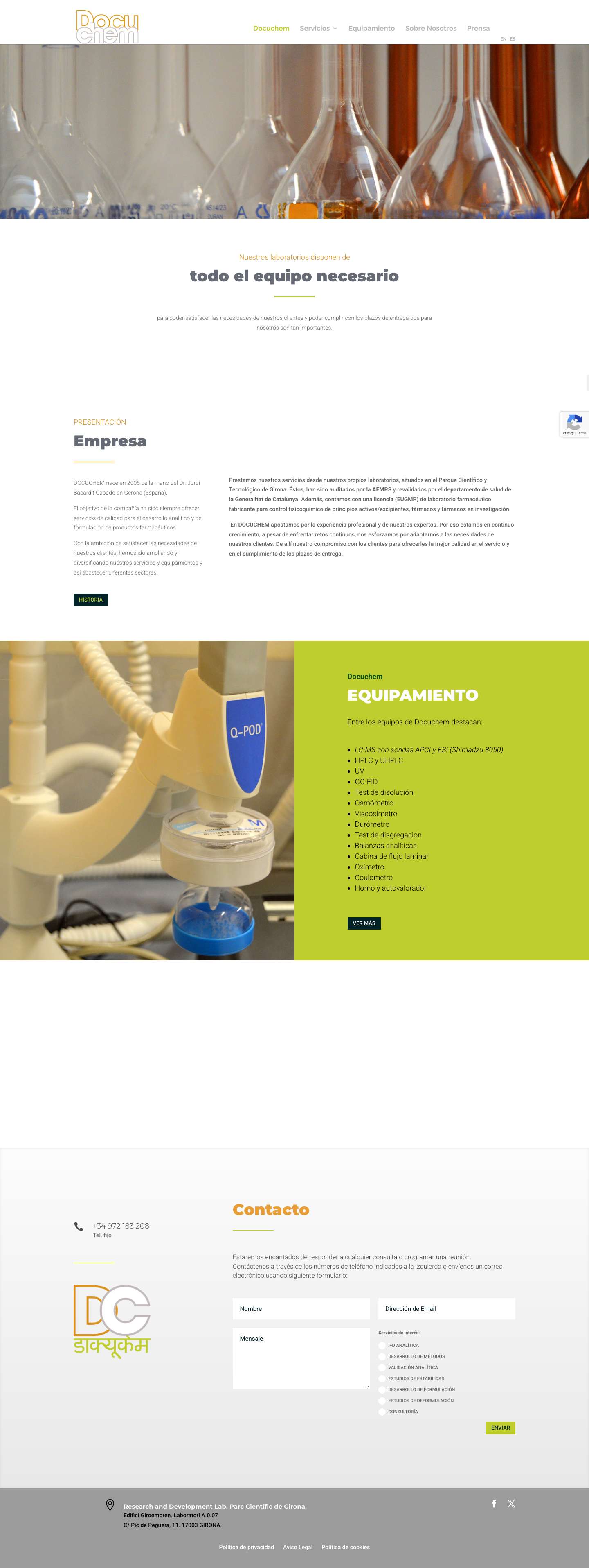 Laboratorio de análisis GMP y desarrollo farmacéutico - Docuchem | España - Full Screenshot