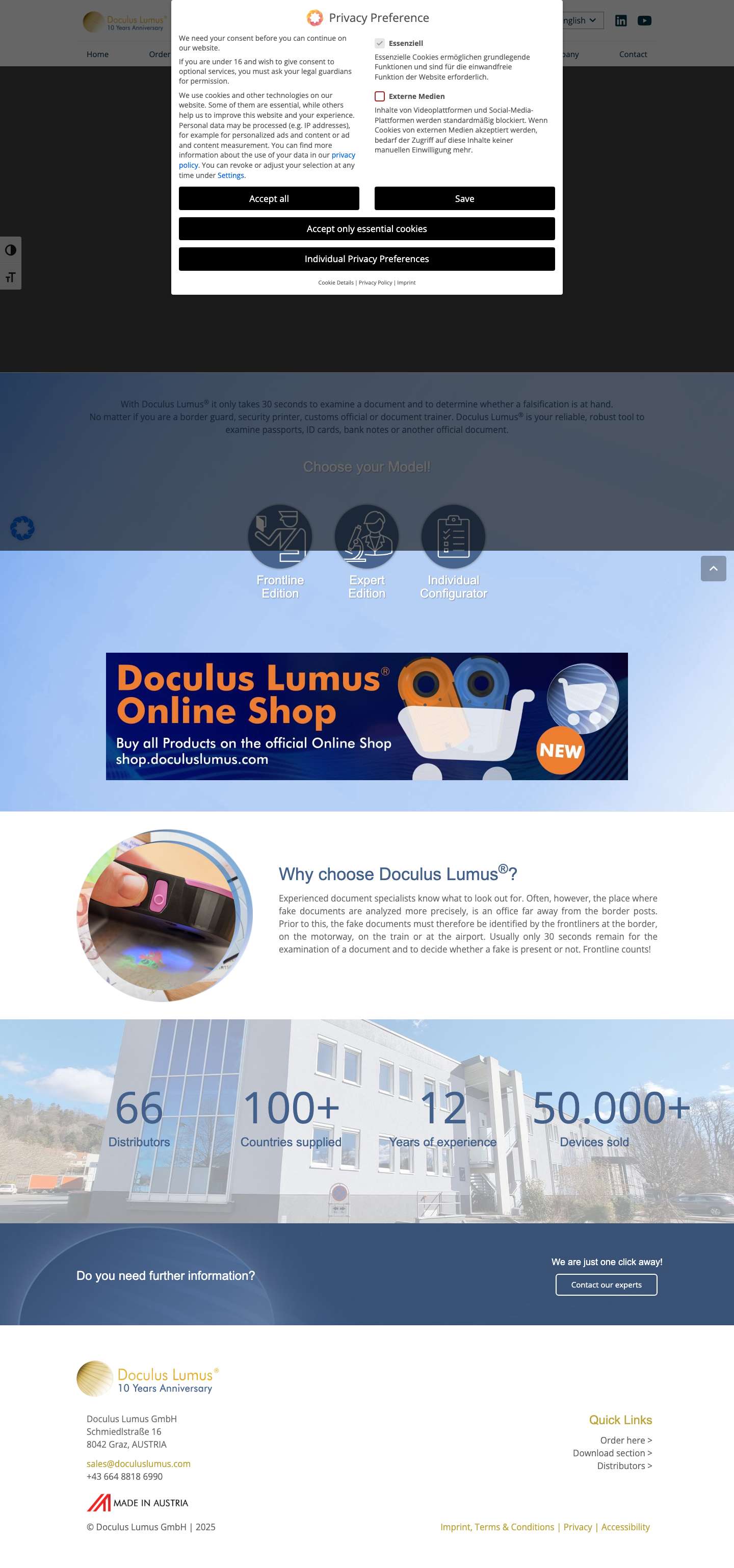 Doculus Lumus Document Checking DeviceChoose your ModelChoose your Model - Full Screenshot
