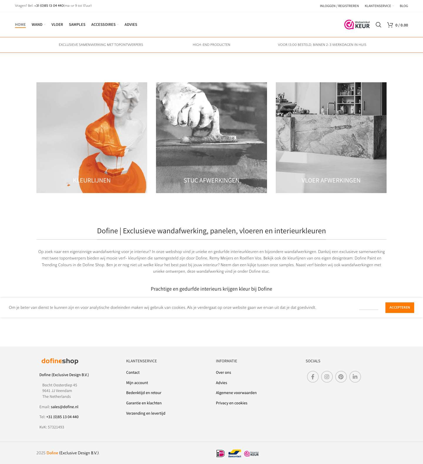 Exclusieve wandafwerking & interieurkleuren | Dofineshop.com - Full Screenshot