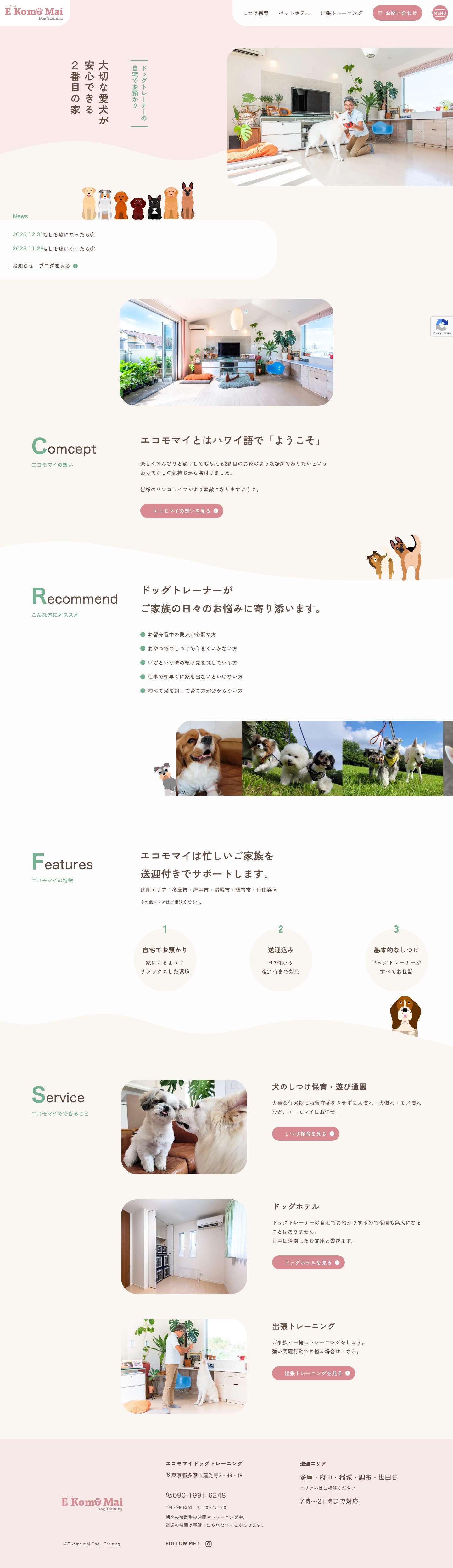 おうちで犬のしつけ保育　エコモマイドッグトレーニング送迎ありのペットホテル・おうちで犬のしつけ保育(幼稚園・遊び通園) - E Komo Mai - - Full Screenshot