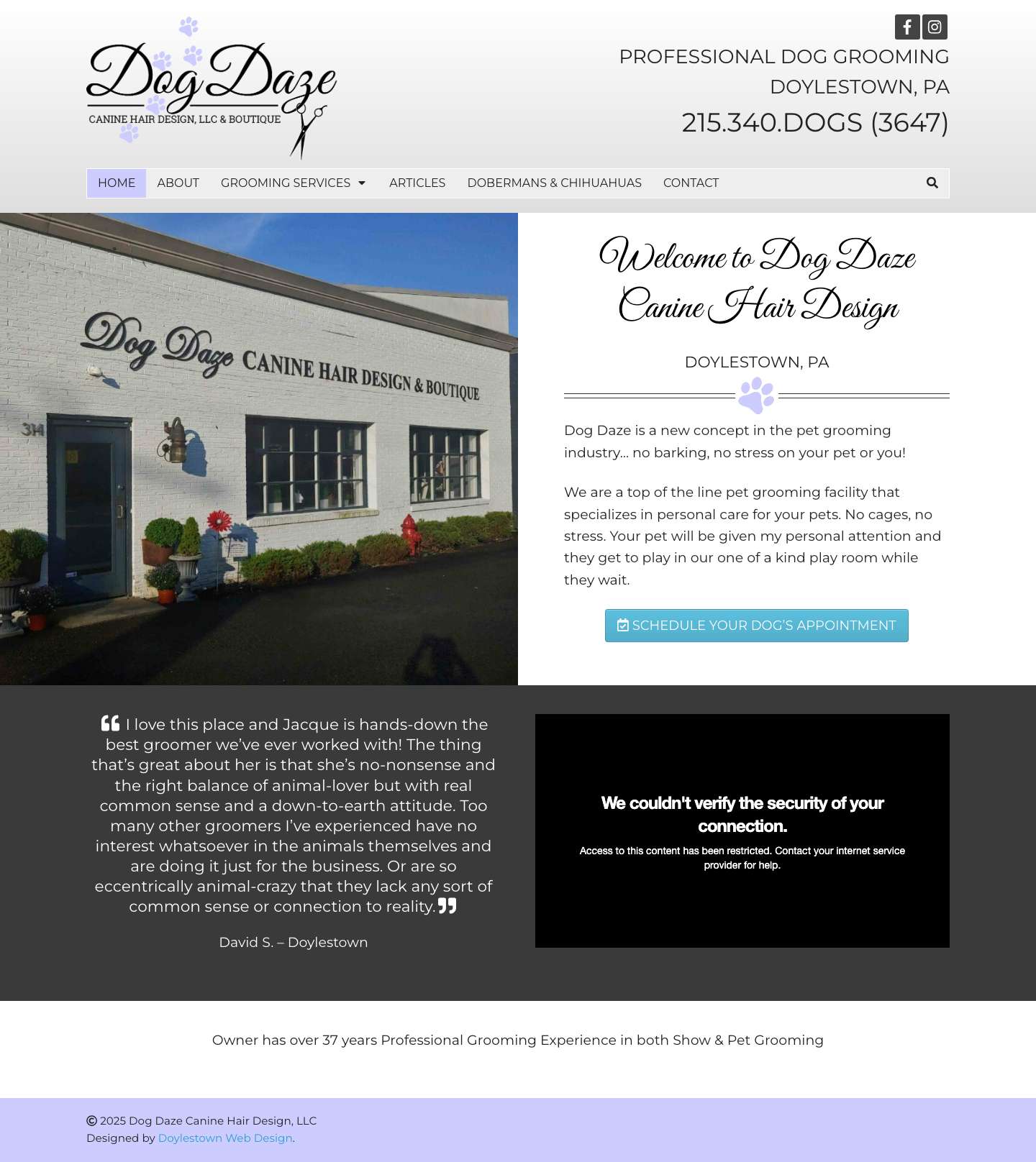 Dog Daze Canine Hair Design, LLC | Boutique Professional Groomer; Doylestown, PA - Full Screenshot