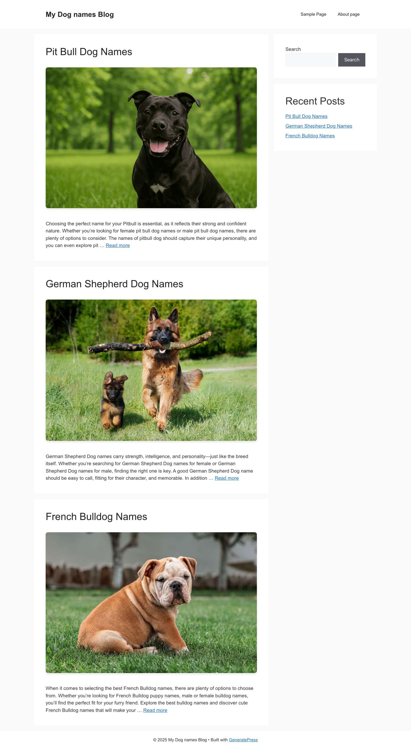 My Dog names Blog – My WordPress dog names Blog - Full Screenshot