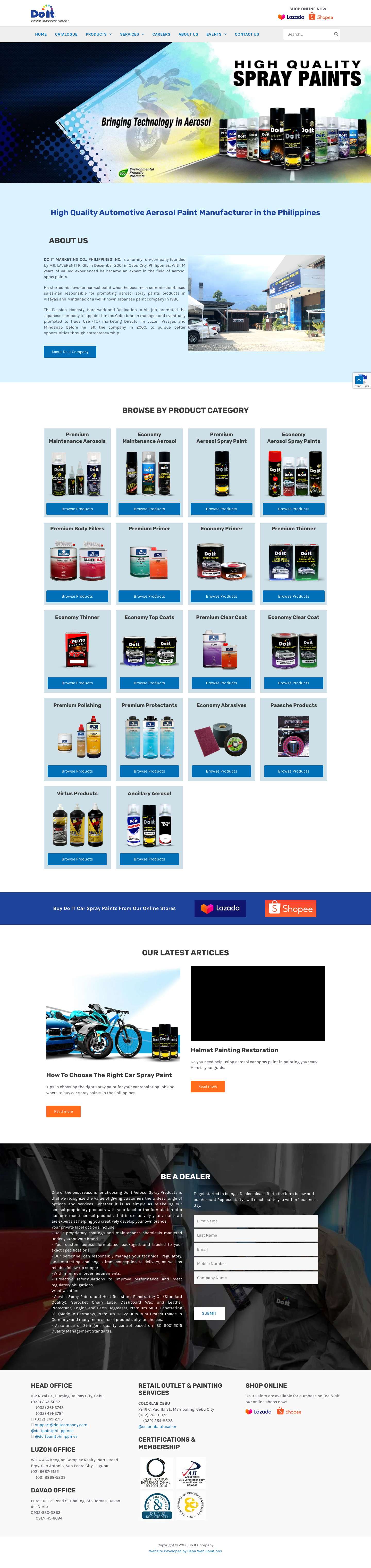 Custom-Made Aerosol Spray Paint Manufacturer in the Philippines - Full Screenshot