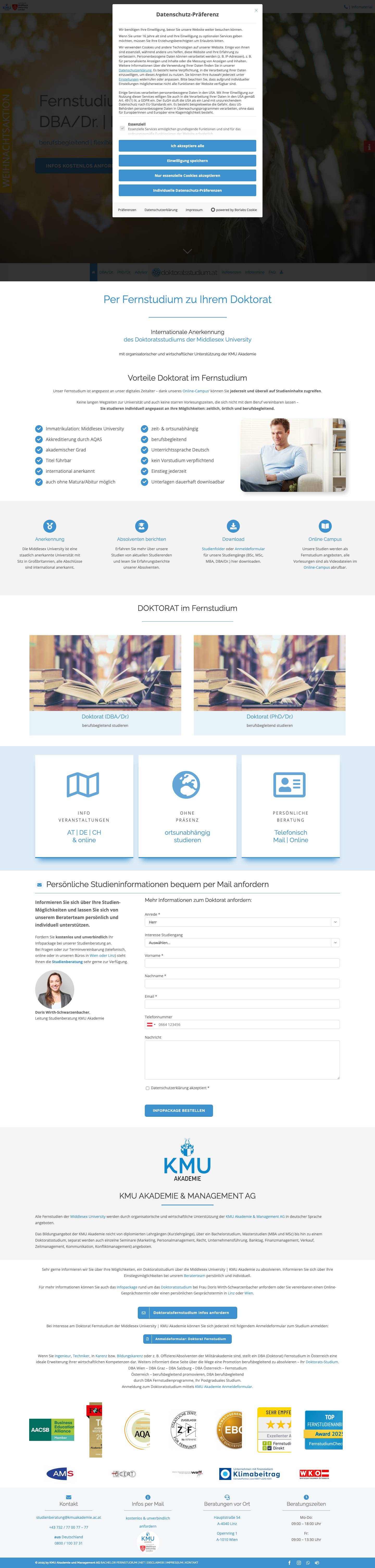 Doktorat Fernstudium - DBA/Dr. Studium | doktoratsstudium.at - Full Screenshot